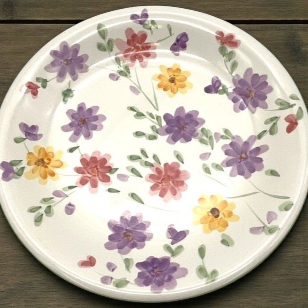 GIBSON Handpainted Floral Dinner Plate Round‎ Purple Yellow 11” Ceramic Spring
